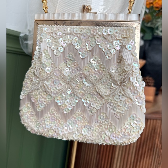 Vintage Rimco of California beaded wallet/purse champagne gold straps EVC - Picture 3 of 13